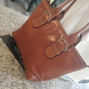 Nordstrom leather cognac color bag exc cond.